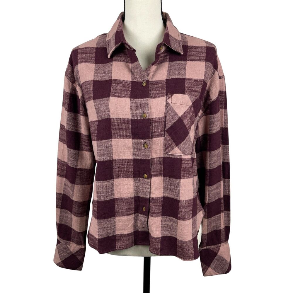 Scotch & Soda Women's‎ Plaid Flannel Button-Up Shirt Small Burgundy Cotton Top